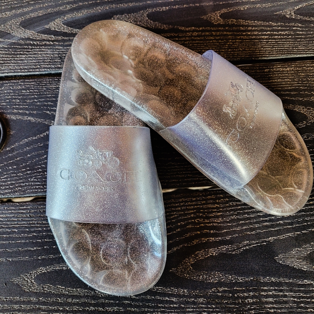 Coach Ulyssa Jelly Slides Gray Glitter Size 7B